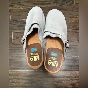 MIA Light Blue Leather Clogs